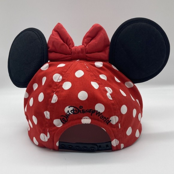 Walt Disney World Youth Size Minnie Mouse Ears Hat Black Red White Polka Dots - Picture 4 of 9